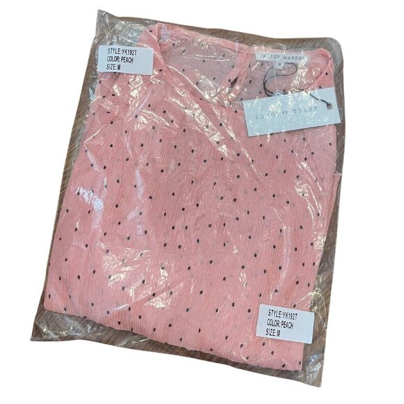 After Market Pink & Black Polka Dot Short Sleeve Peplum Crew Neck Blouse - NWT - Picture 7 of 7